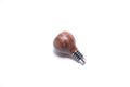 Walnut burl wine stopper showing red highlights and dark chocolate brown stripes with stainless steel base

