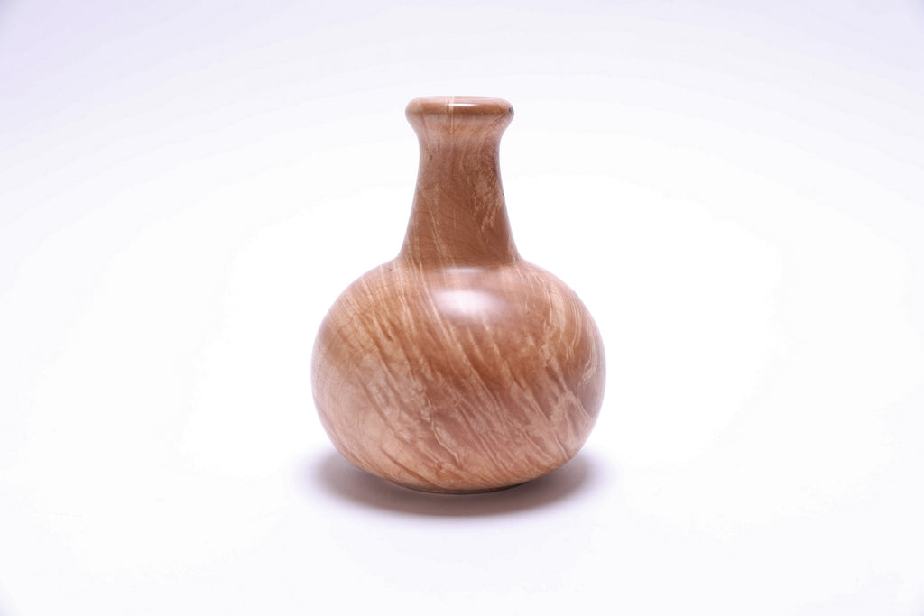 Top view of big leaf maple burl weed pot showing opening and wood patterns
