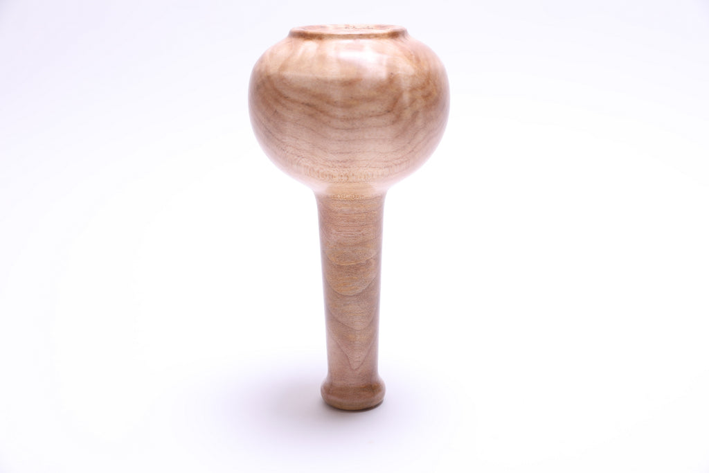 Upside down view of big leaf maple burl dry vase with beautiful figure, handmade in USA