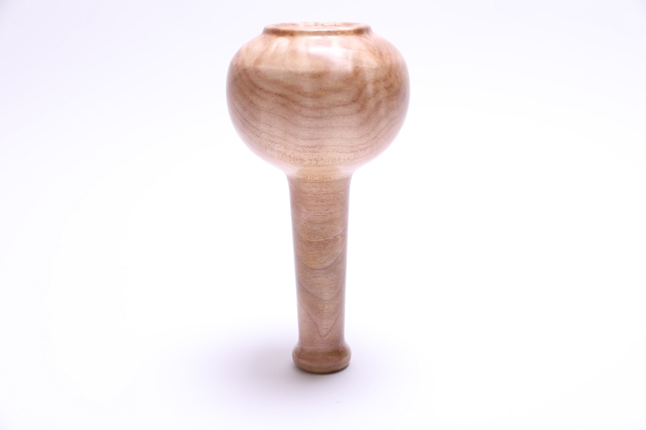 Upside down view of big leaf maple burl dry vase with beautiful figure, handmade in USA