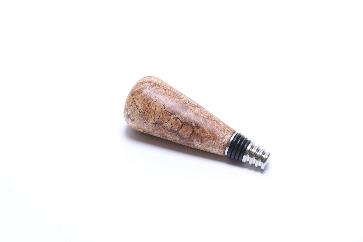 Spalted maple wine stopper with black transition lines, handcrafted by Sanders Woodworking
