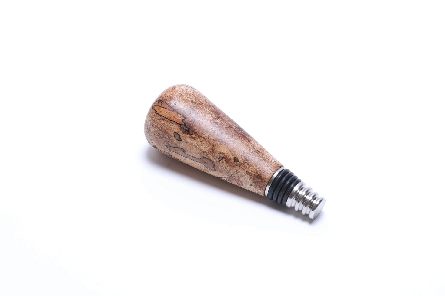 Handcrafted spalted maple wine stopper showing natural wood grain from Pacific Northwest
