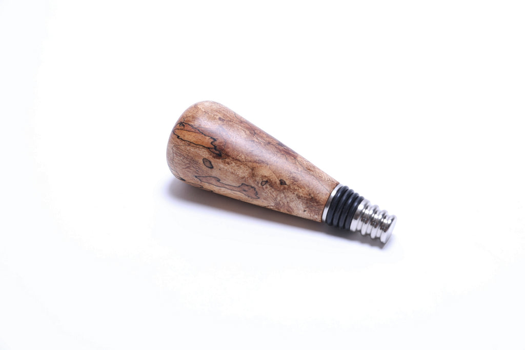 Side view of spalted maple wine stopper showing unique spalting patterns