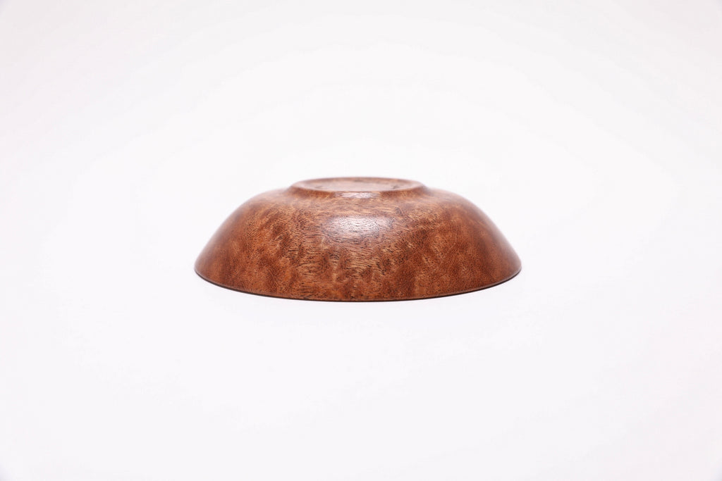 Upside down view of handmade wooden ring dish with food-safe natural oil finish