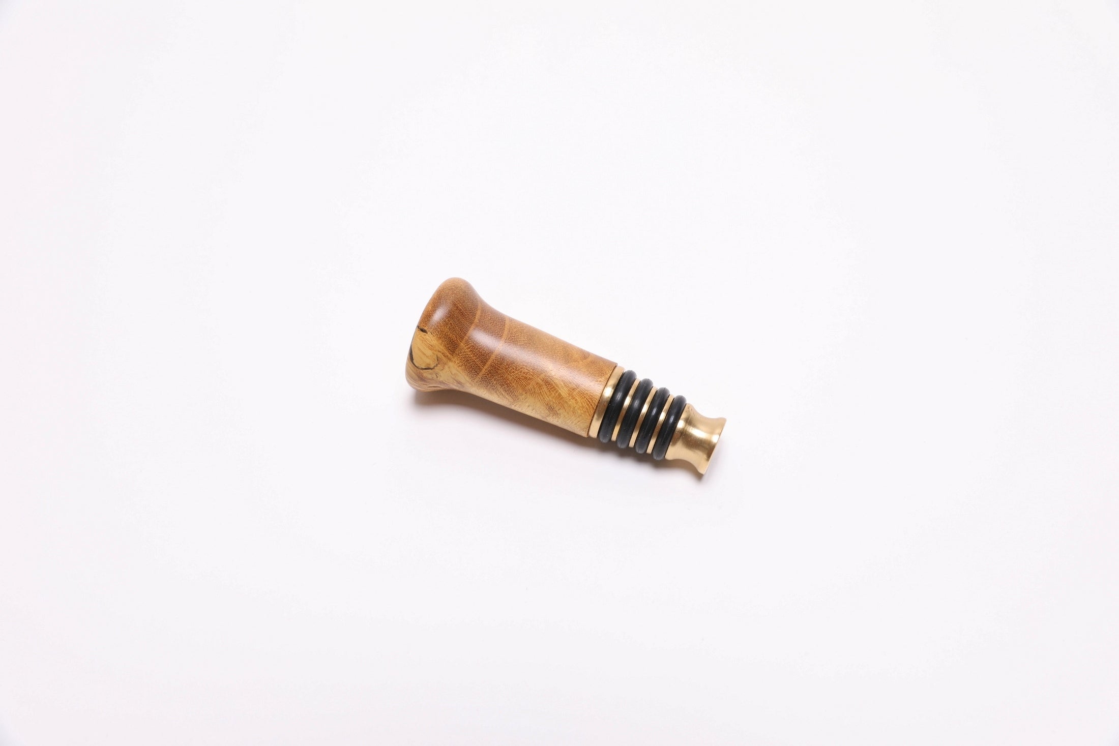 Mulberry burl wine stopper with Niles BR-9000 brass fitting and nitrile rings