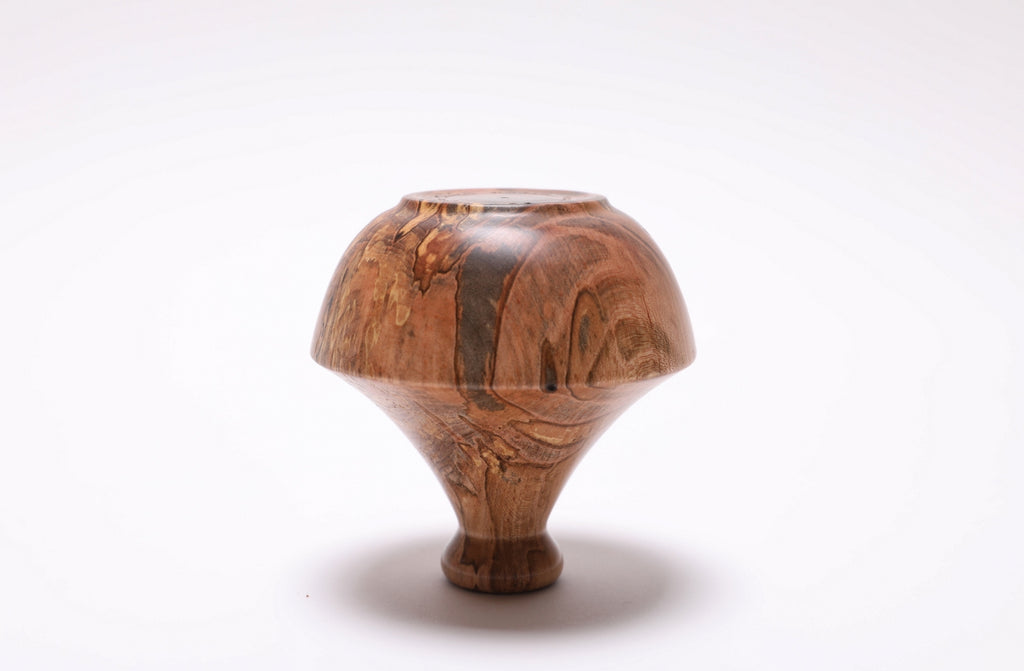 upside down view of handmade spalted ambrosia maple dry vase made in USA with unique wood character