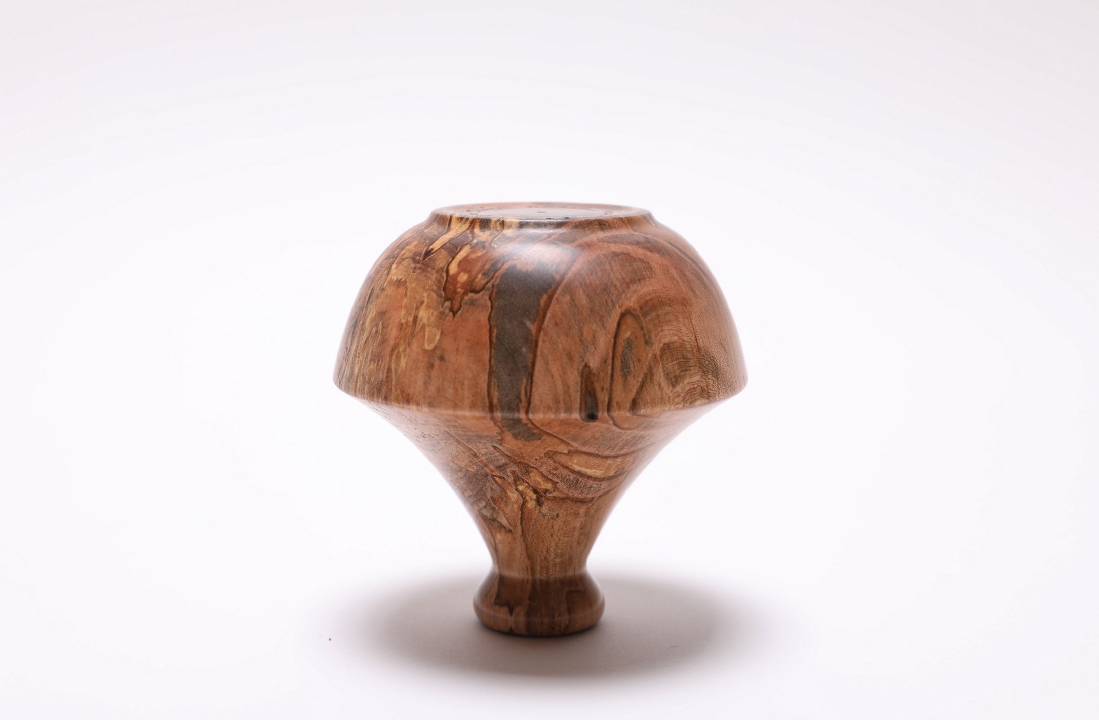 upside down view of handmade spalted ambrosia maple dry vase made in USA with unique wood character