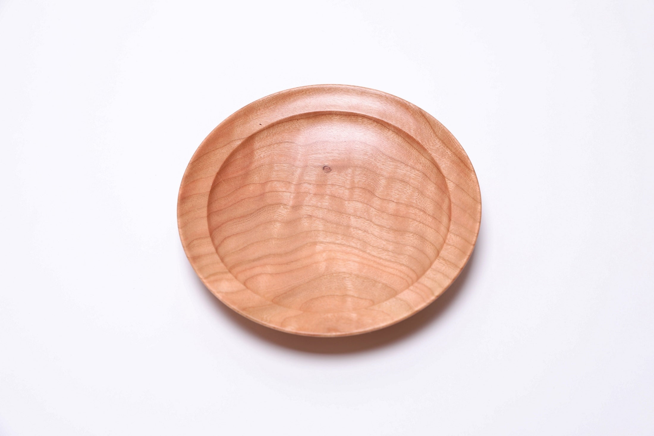 Handmade wild black cherry ring dish with quilted chatoyant figure and natural oil finish