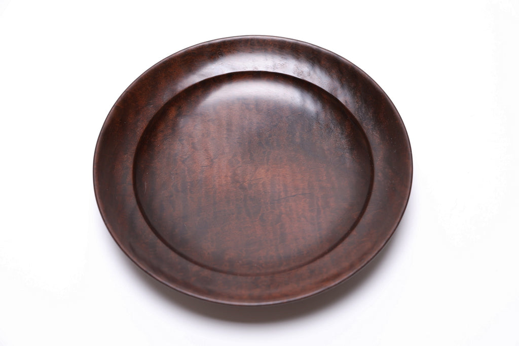Handcrafted roasted maple bowl, side profile showing shallow form, food-safe finish