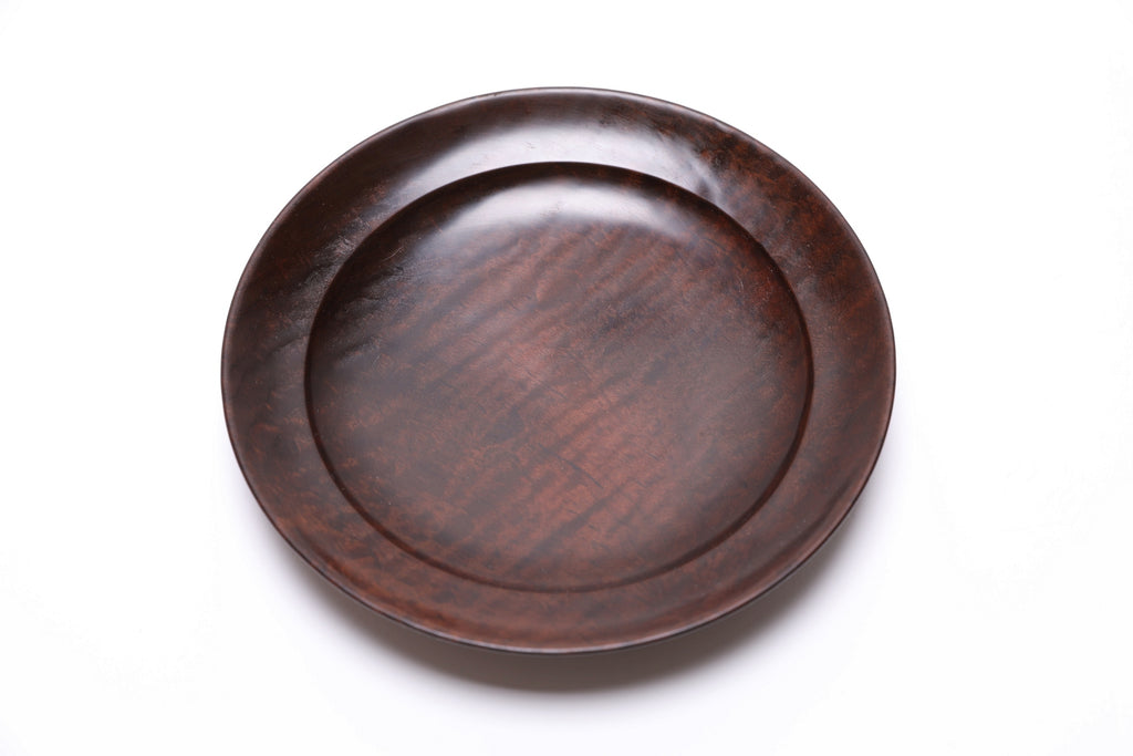 Roasted tiger maple wooden bowl, top view showing chatoyant figure, 6¾ inch