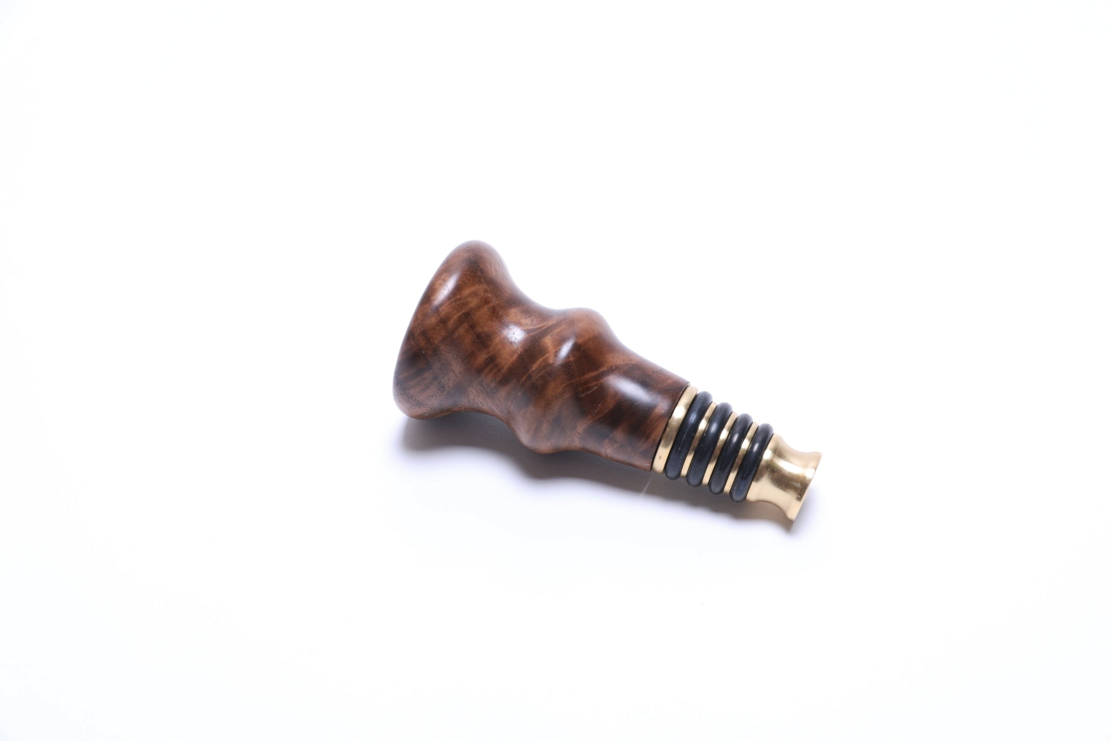 Handcrafted walnut burl wine stopper with brass Niles BR-9000 fixture