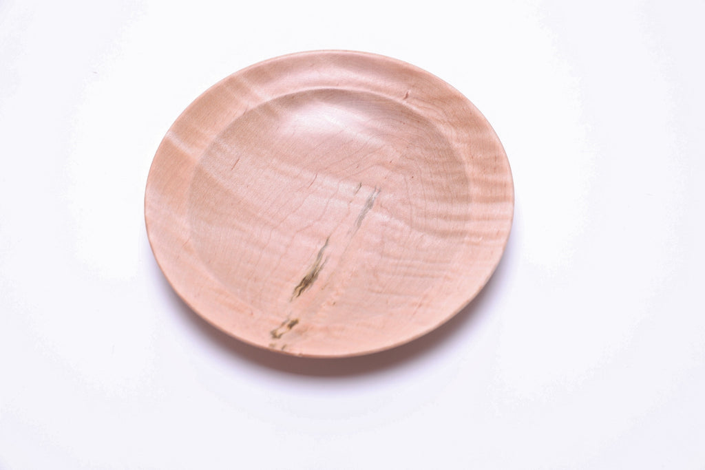 Tiger maple ring dish showing green-gray streak in wood grain