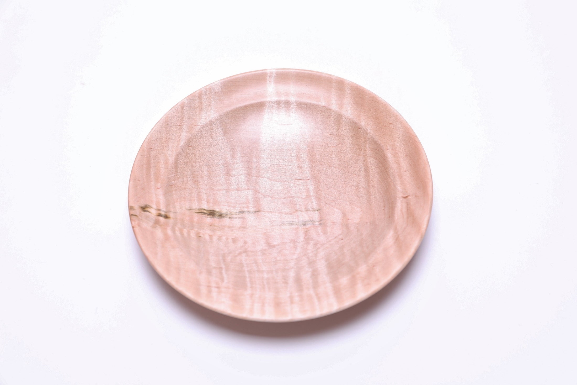 Tiger maple wooden ring dish, curved taper and undercut rim detail