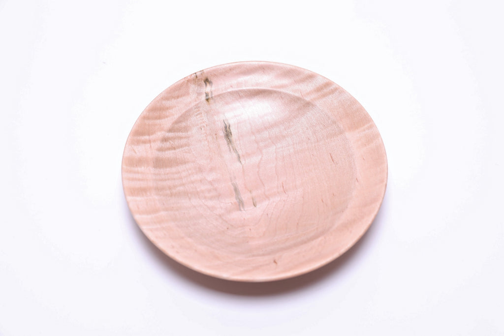 Sanders Woodworking tiger maple ring dish, angled overhead view