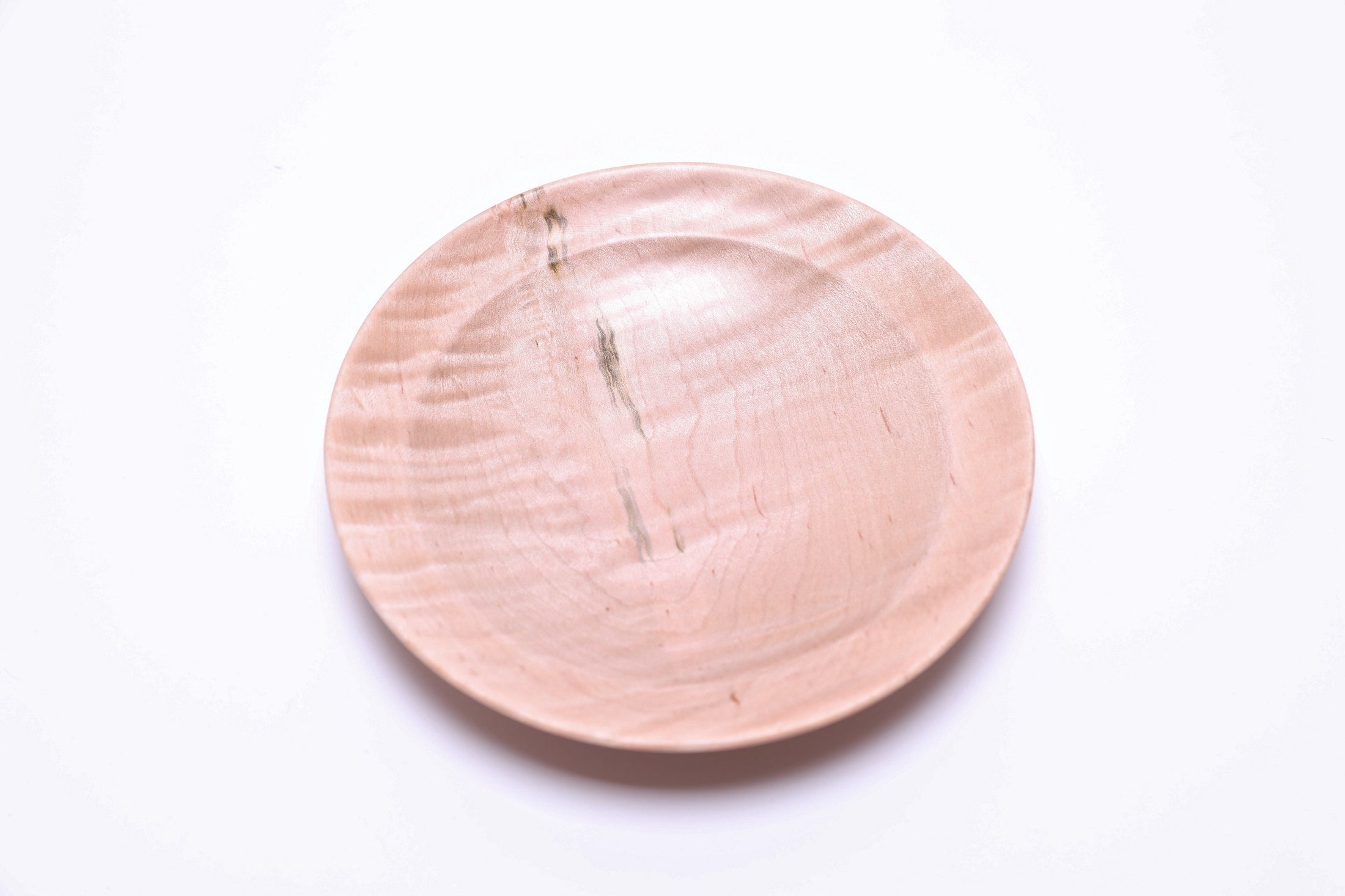Sanders Woodworking tiger maple ring dish, angled overhead view