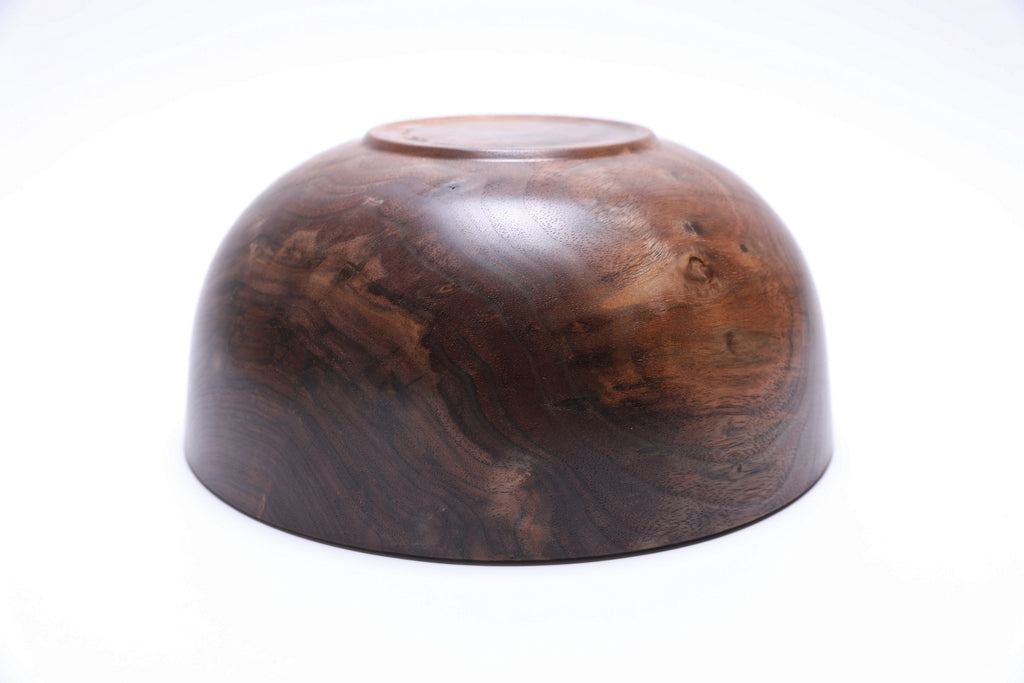 Upside down side view of Sanders Woodworking spalted walnut bowl