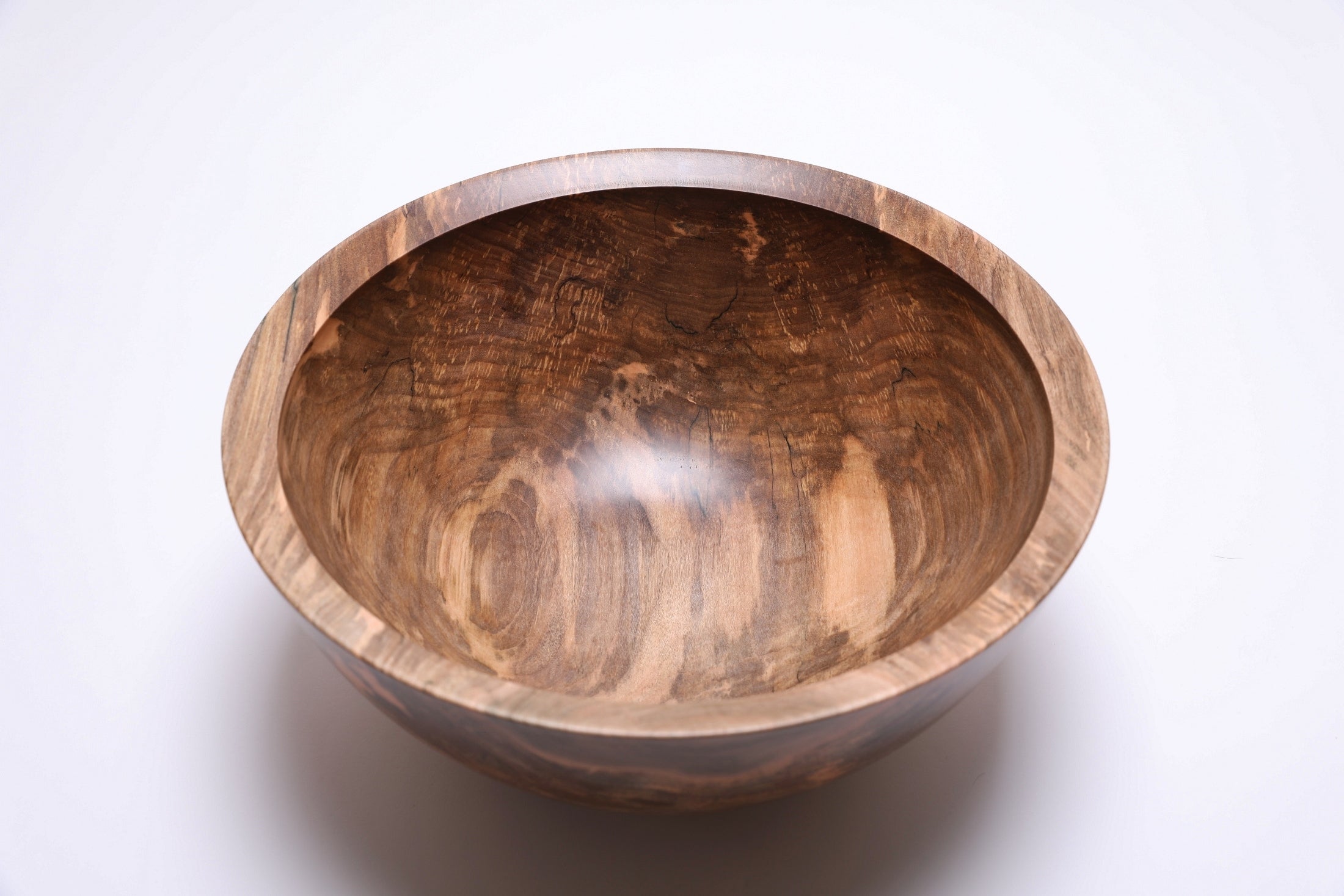 Large handmade wooden salad bowl in spalted sugar maple, holds salad for eight — Made in USA