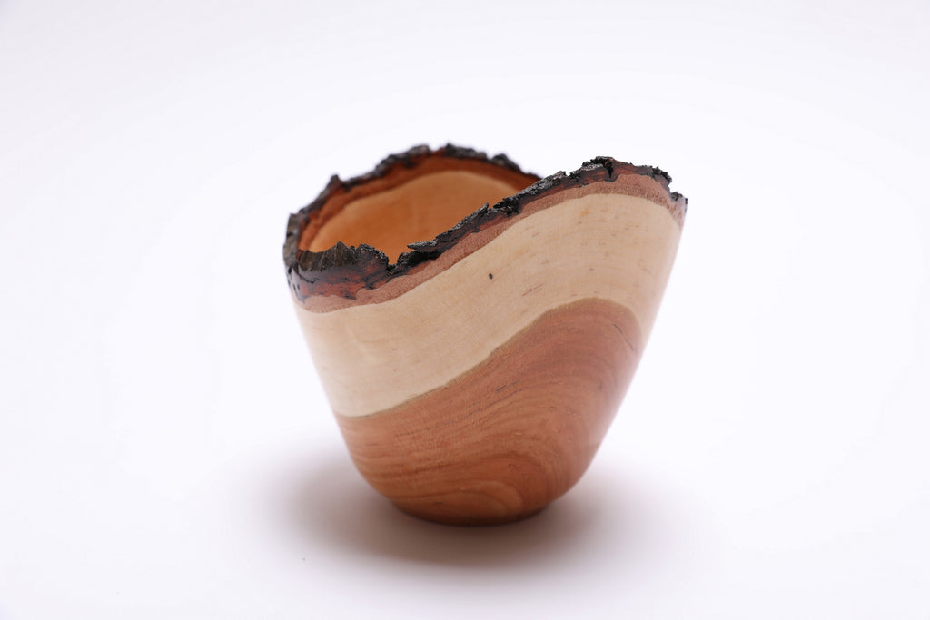 Small wild cherry natural edge bowl – vase shape with raised foot
