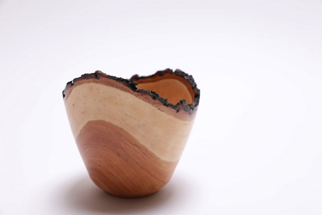 Handcrafted black cherry bowl with food-safe oil finish – side view