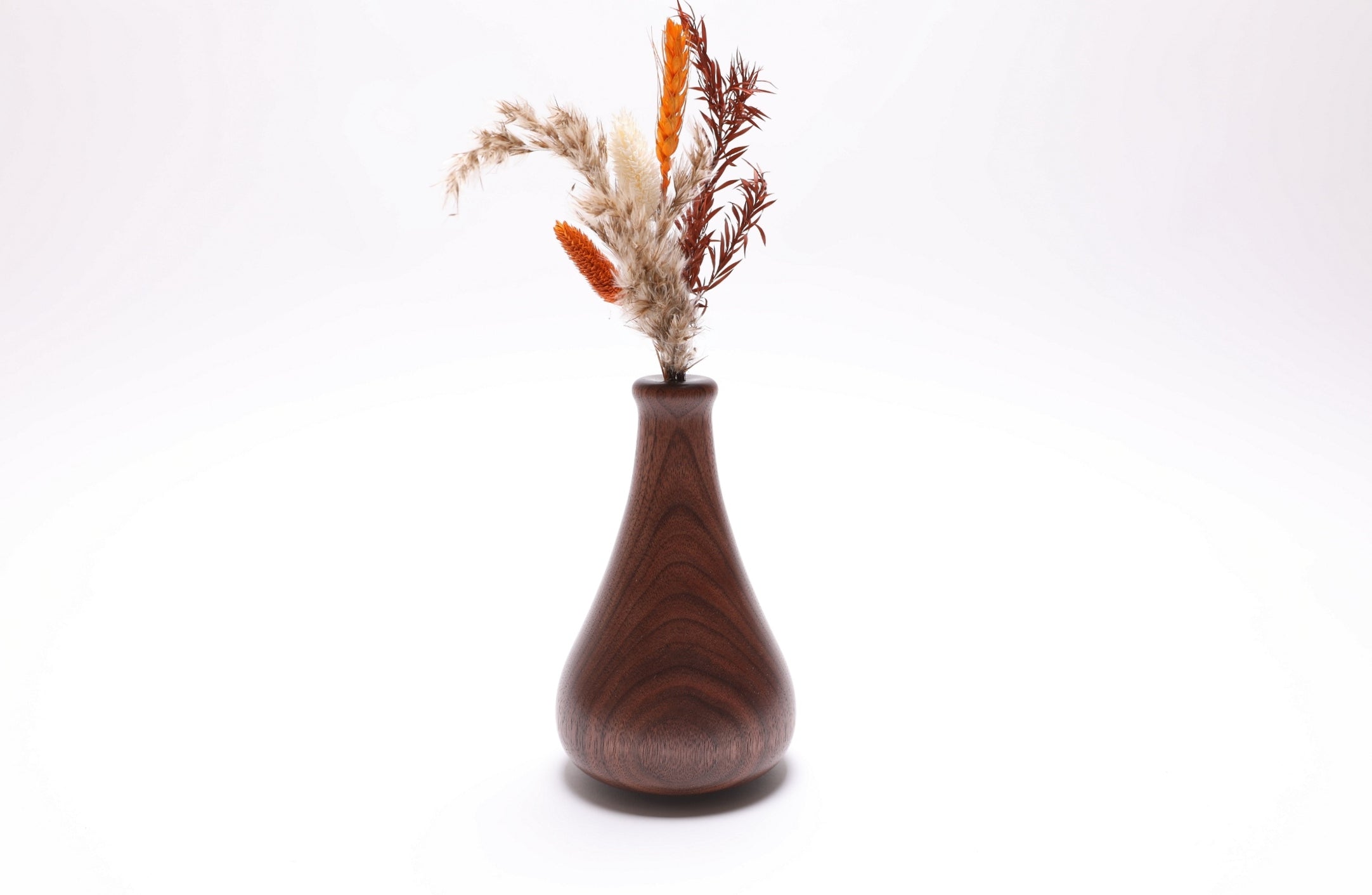 Handmade wild black walnut weed pot, quartersawn grain, front view — Sanders Woodworking
