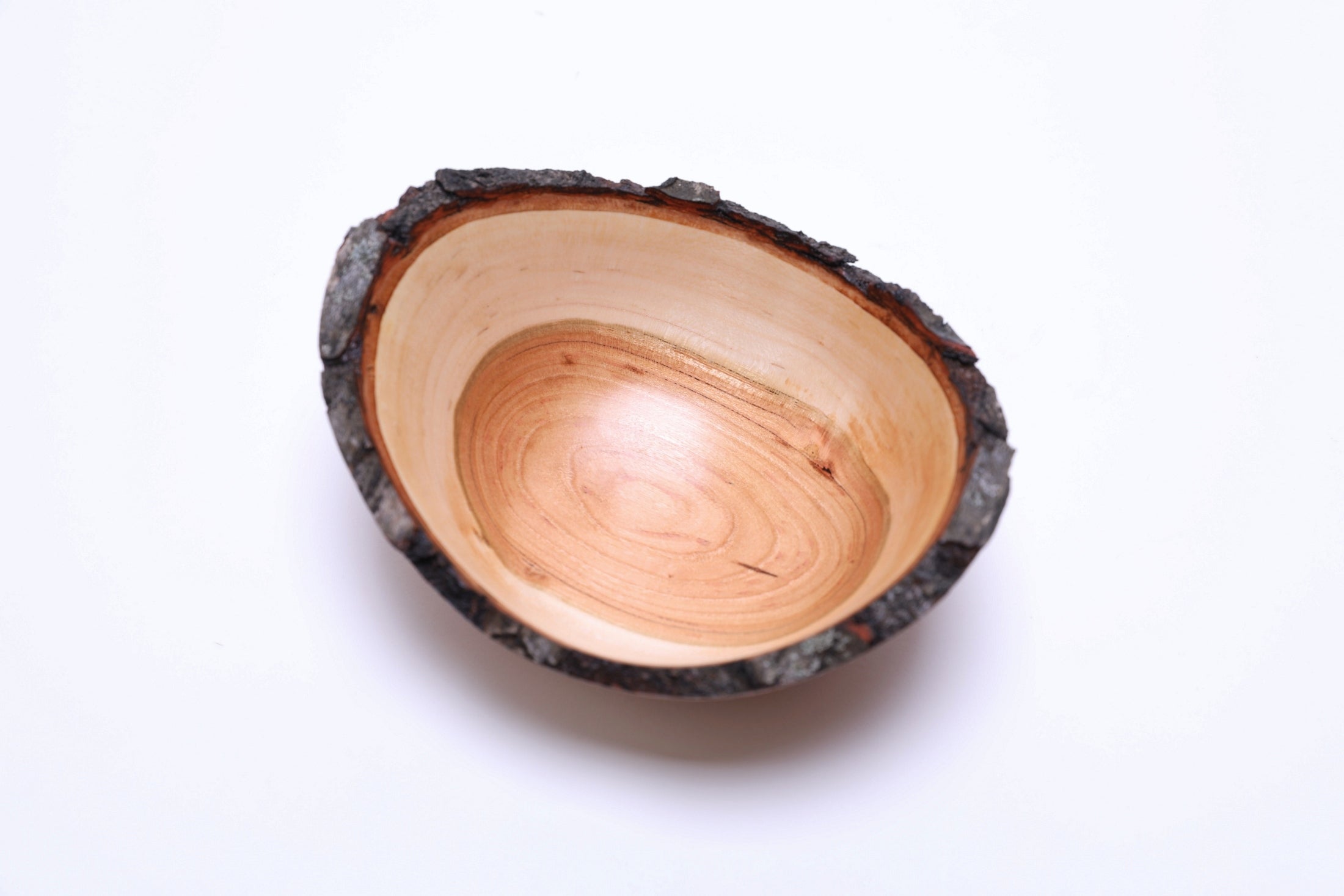 Natural edge wild black cherry wooden bowl, 5⅜" x 2½", top-down view