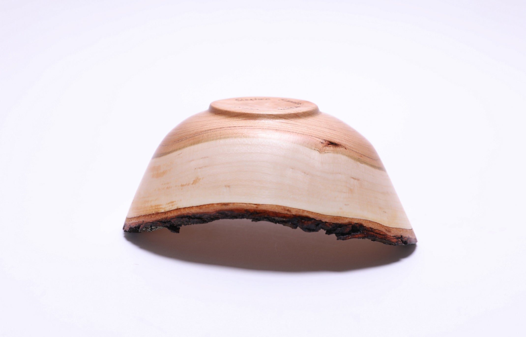 Sanders Woodworking natural edge wild black cherry bowl, bottom view 