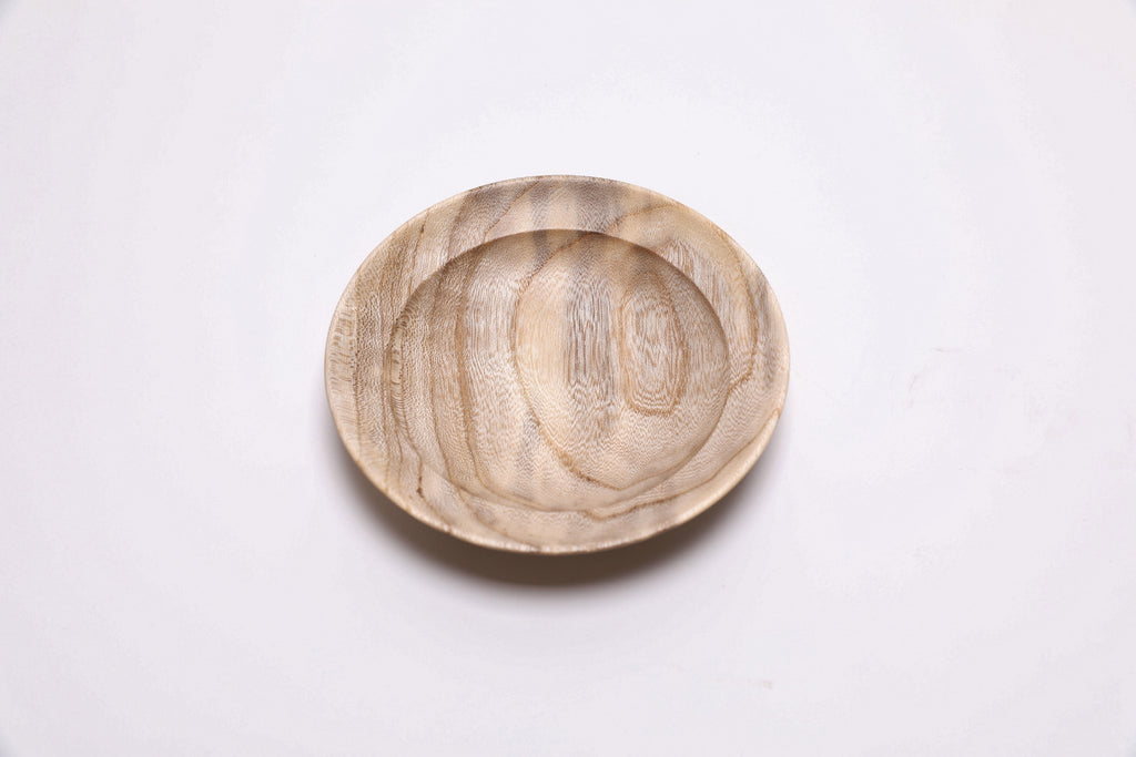 Hackberry jewelry dish — top view showing 7/8" depth and natural rim with beetle holes