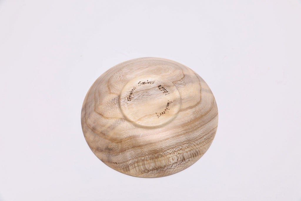 Sanders Woodworking hackberry ring dish — bottom view showing raised foot