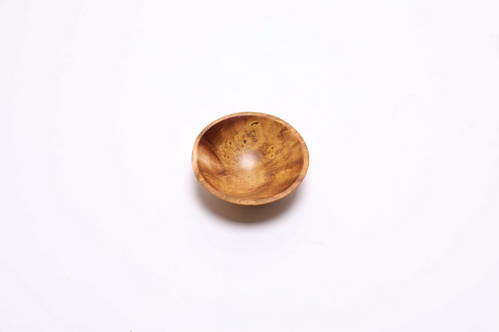 Mulberry burl bowl interior showing natural wood grain and finish