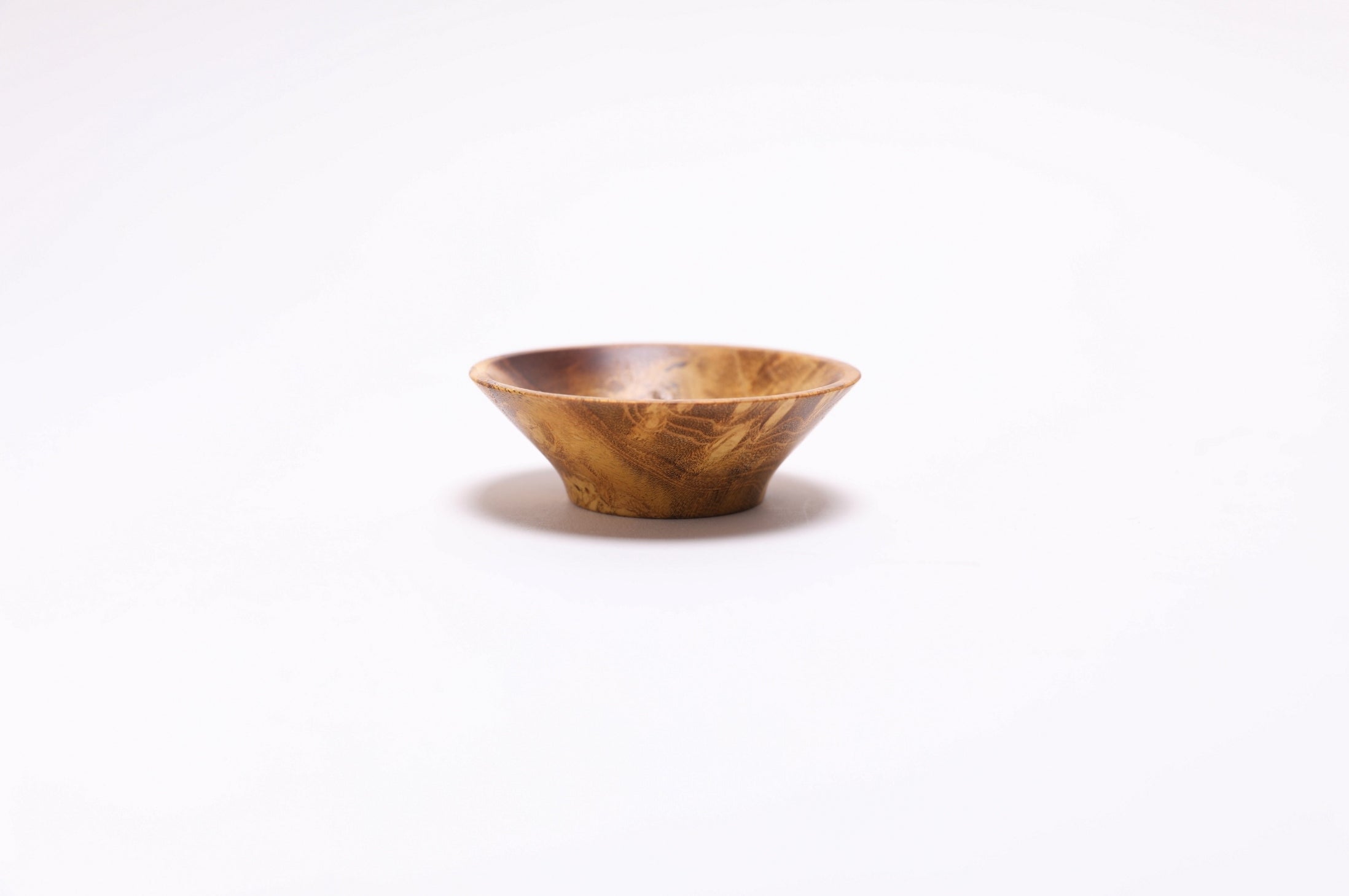 Side profile of miniature mulberry burl wooden bowl — Sanders Woodworking