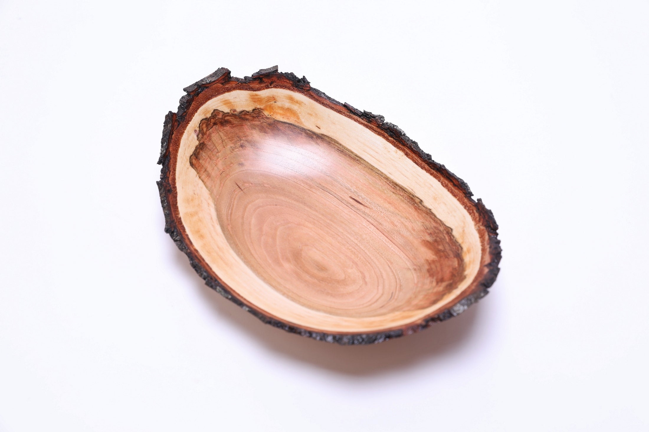 Natural edge wild black cherry bowl, natural bark rim and warm cherry wood tones, Sanders Woodworking