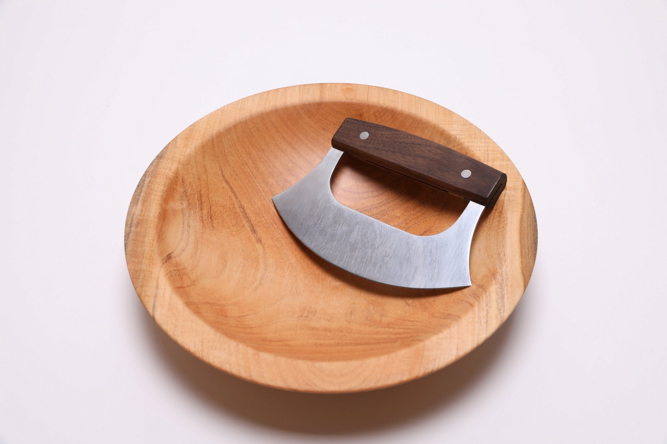 Handcrafted sugar maple chopping bowl with ulu knife, 10 3/8 inches wide, Sanders Woodworking