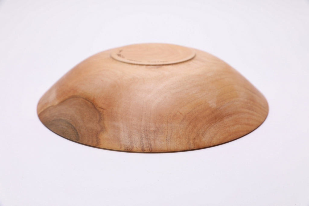 Bottom view of handcrafted sugar maple chopping bowl, Sanders Woodworking, made in NC