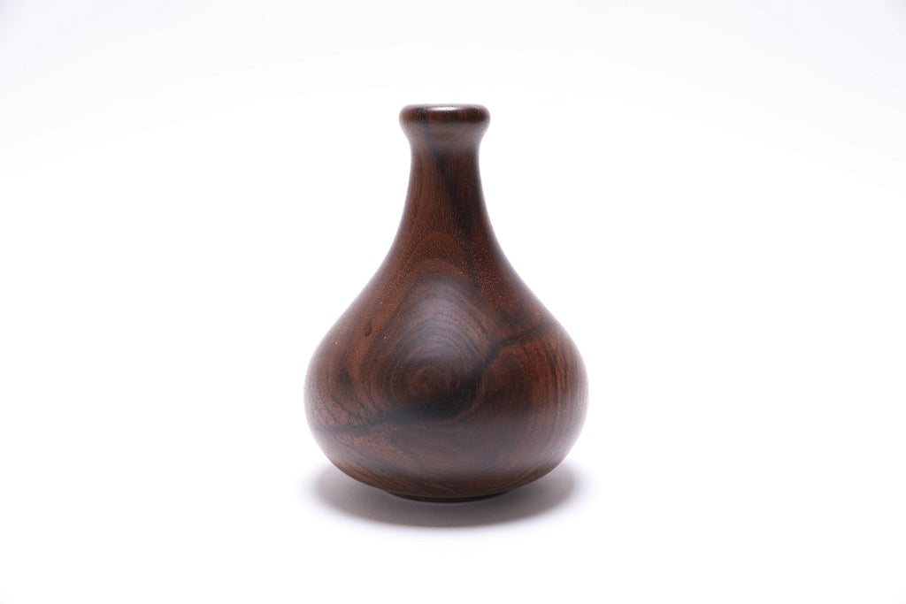 Claro walnut burl weed pot, side view, 3 7/8 x 5 1/4 inches, handmade in USA