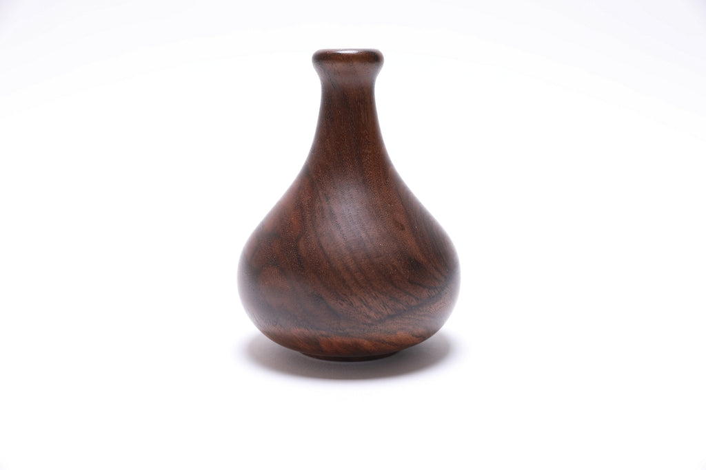 Claro walnut burl weed pot, side view rotated 90 degrees, rare veneer core burl figure