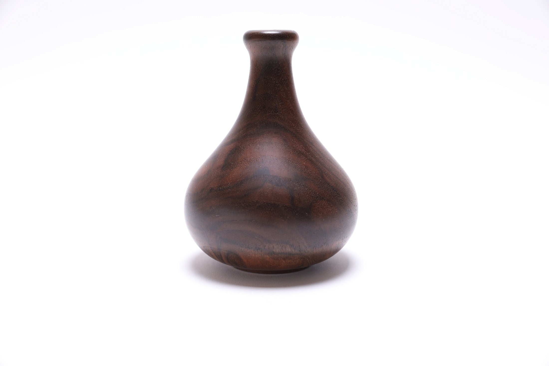 Claro walnut burl weed pot, side view rotated 180 degrees, smooth hand-finished rim