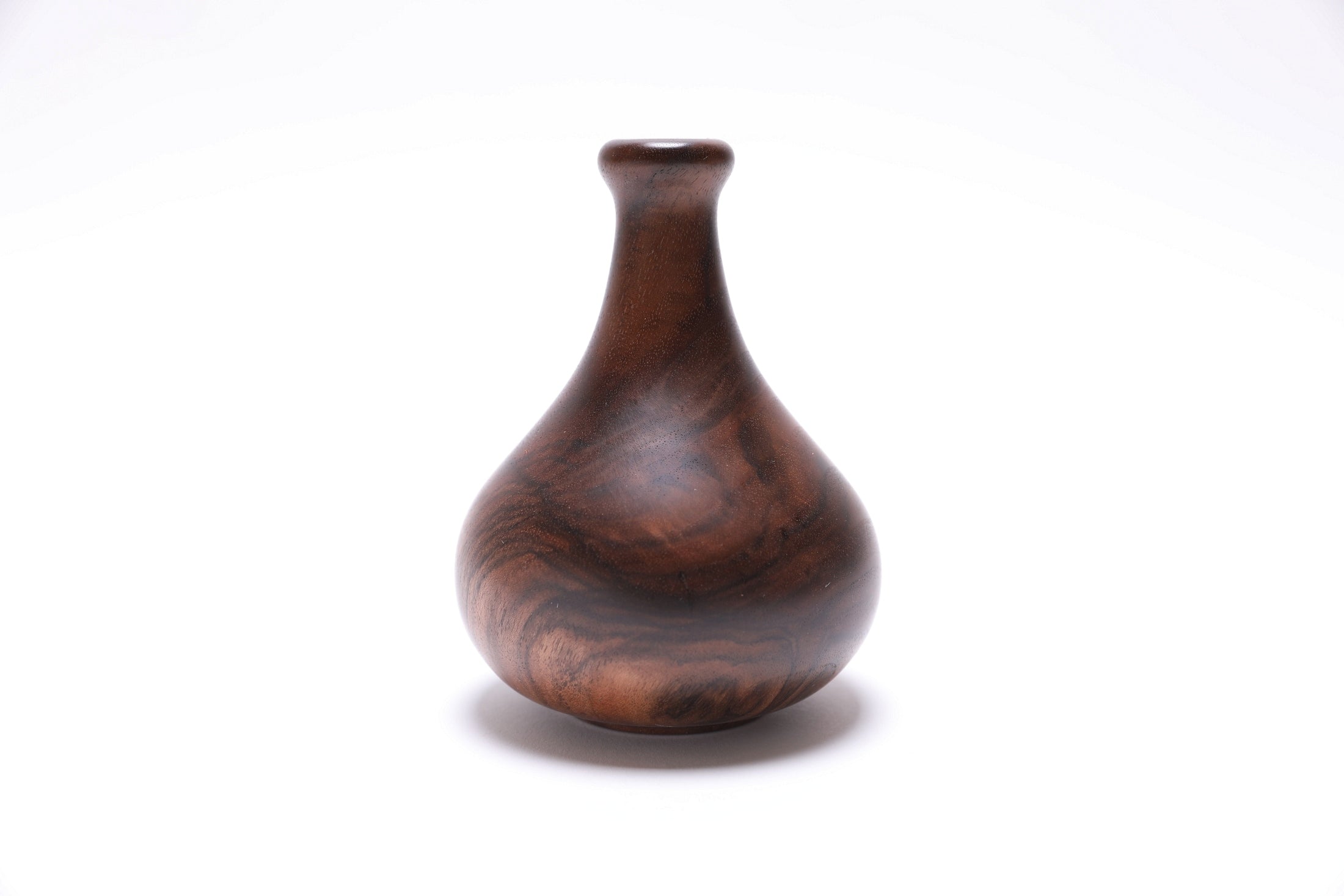 Claro walnut burl weed pot, side view rotated 270 degrees, dense hardwood construction