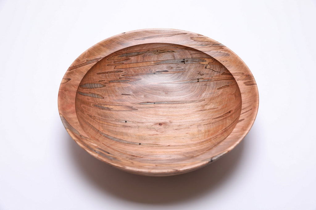 Top view of ambrosia maple salad bowl, 12 inches wide, ambrosia grain pattern, Sanders Woodworking