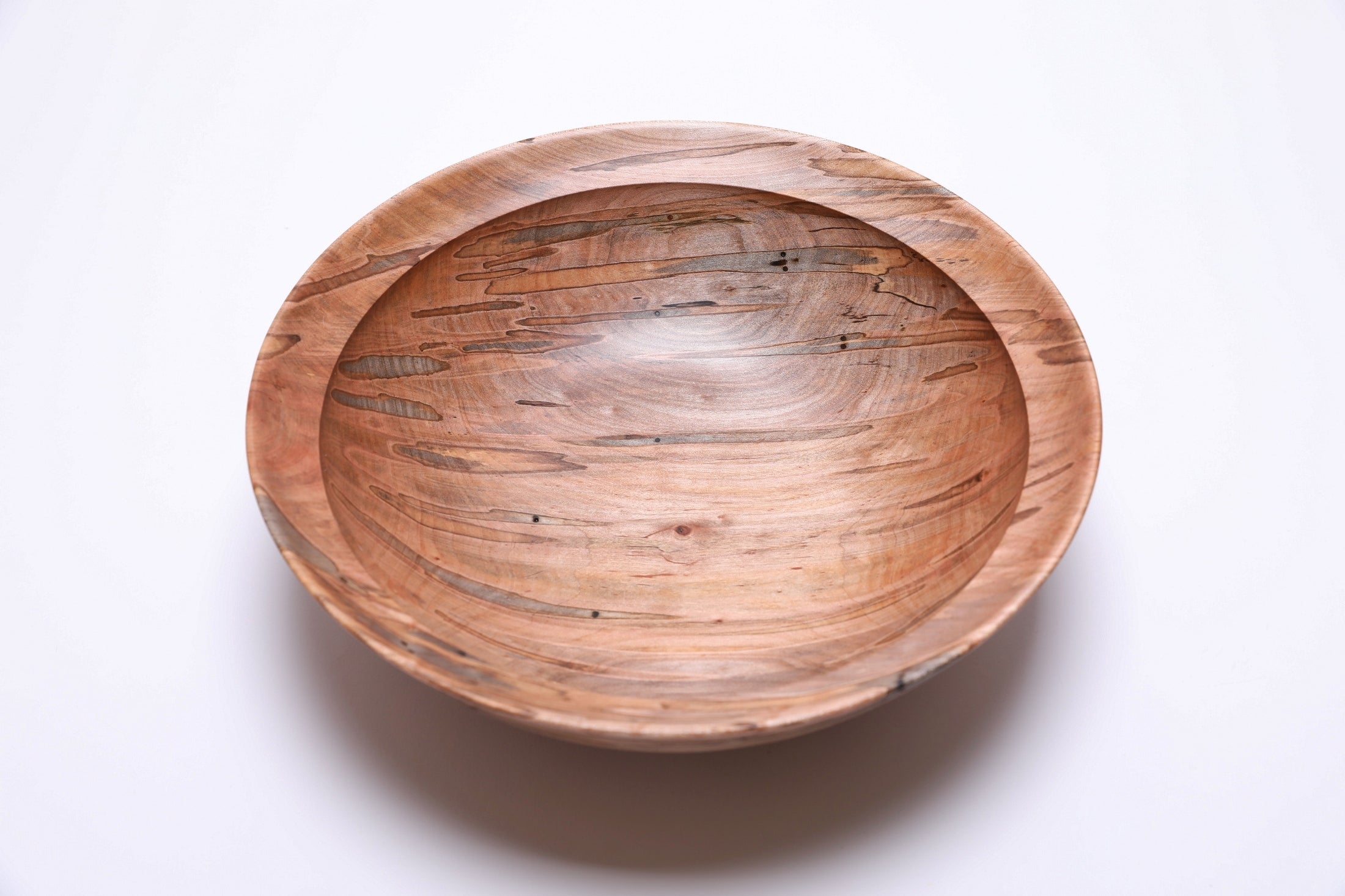 Top view of ambrosia maple salad bowl, 12 inches wide, ambrosia grain pattern, Sanders Woodworking