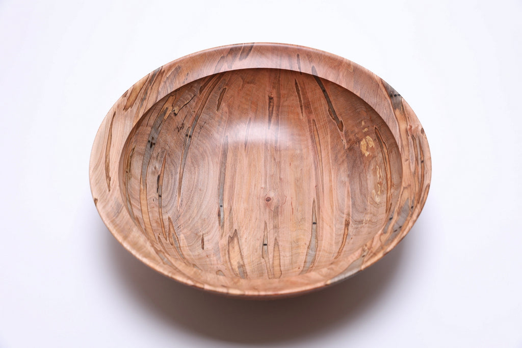 Top view of ambrosia maple salad bowl rotated 270 degrees, artisan hand-turned hardwood bowl