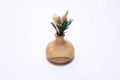 Spalted big leaf maple weed pot named Spot with dry flowers, angled side view, amber dot and ink-black spalting, Sanders Woodworking