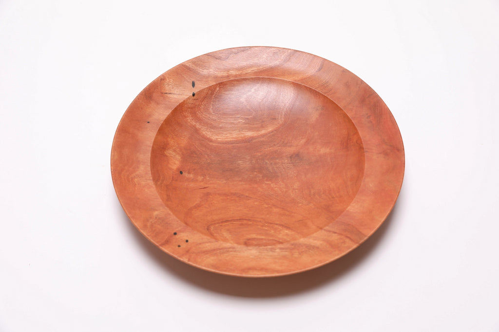 Handcrafted wild black cherry bowl, top view rotated 90 degrees, 200-year-old slab with striking grain pattern