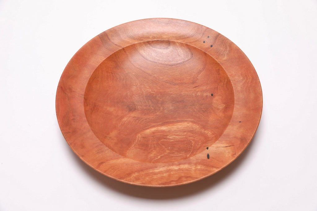 Hand-turned wild black cherry bowl, top view rotated 270 degrees, deep pink and orange heartwood, made in USA