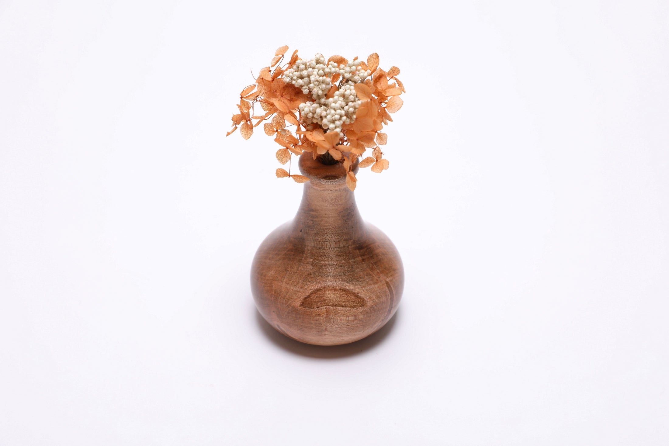Ambrosia maple weed pot with dried flowers, front view, beetle-track figuring, handmade in NC