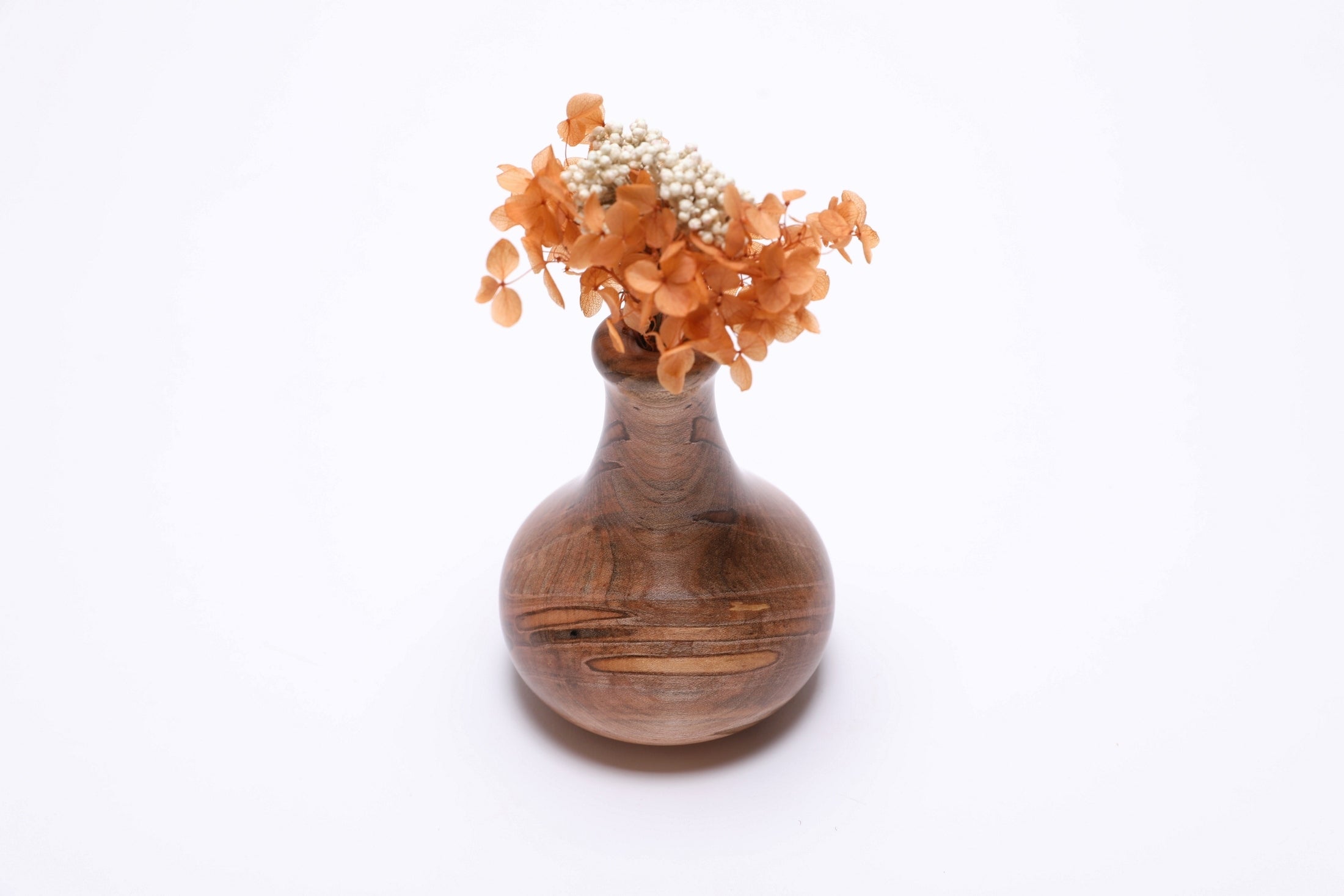 Ambrosia maple weed pot with dried flowers, 180 degree view, natural grain and beetle tracks
