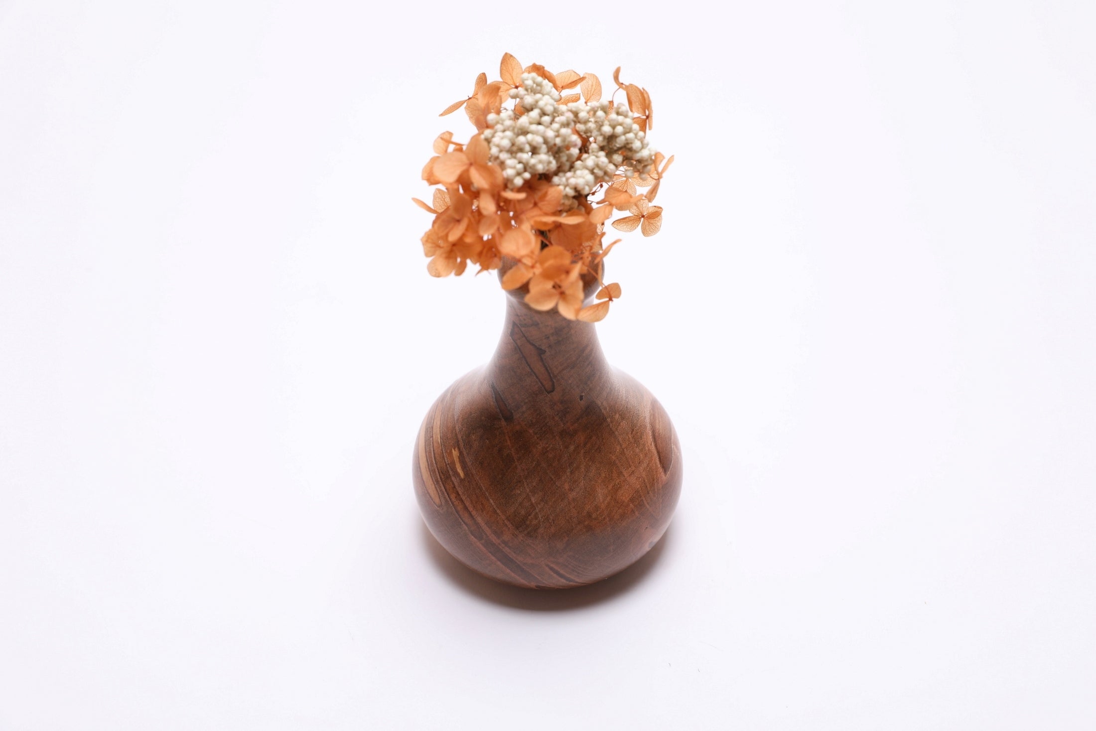 Ambrosia maple weed pot with dried flowers, 270 degree side view, handcrafted dry vase