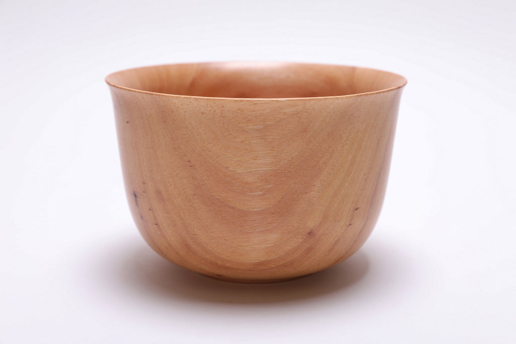 Pecan Liberty Bell bowl side profile highlighting live-edge rim and oil finish
