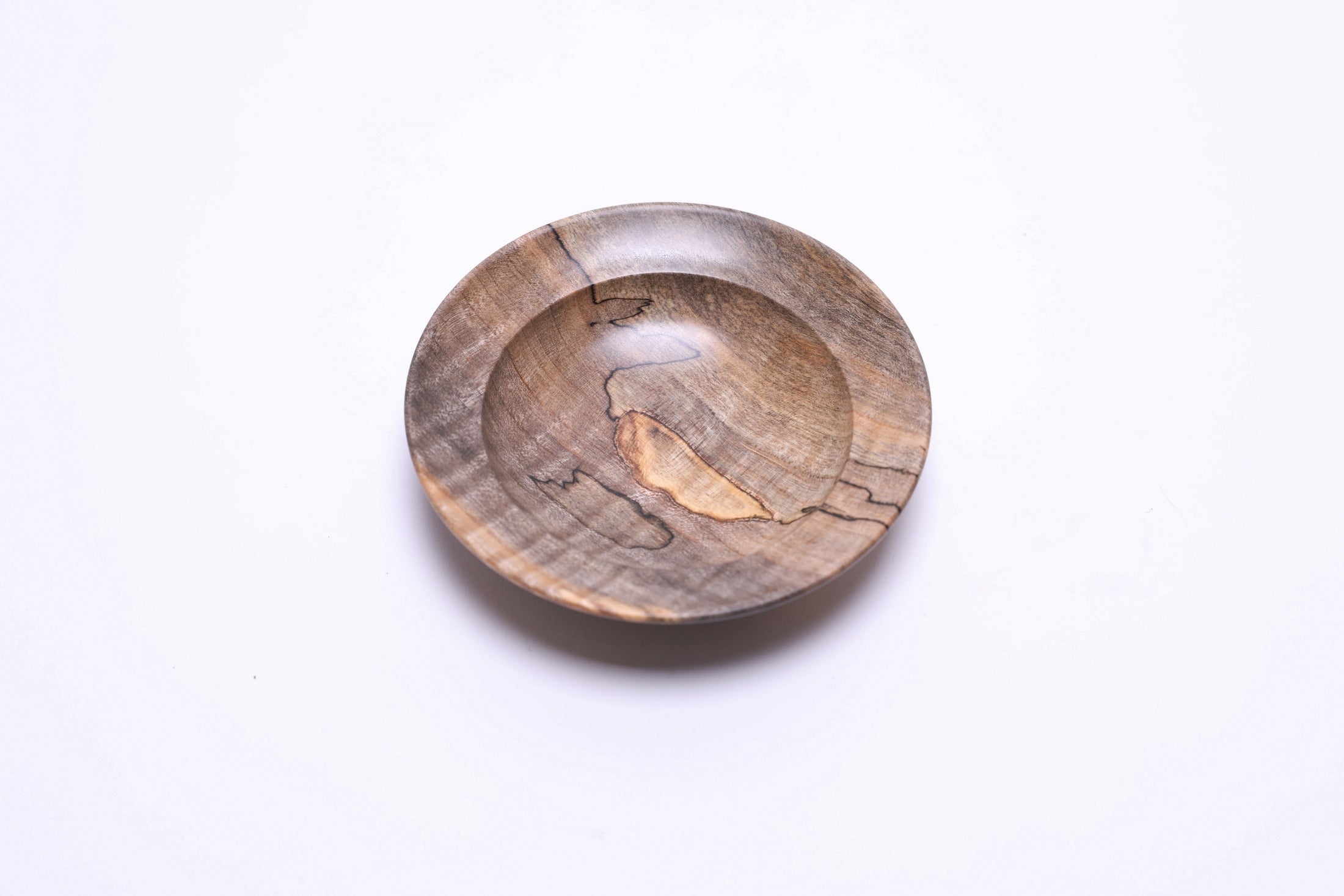 Small spalted maple ring dish, top view rotated 270°, handcrafted in NC, USA