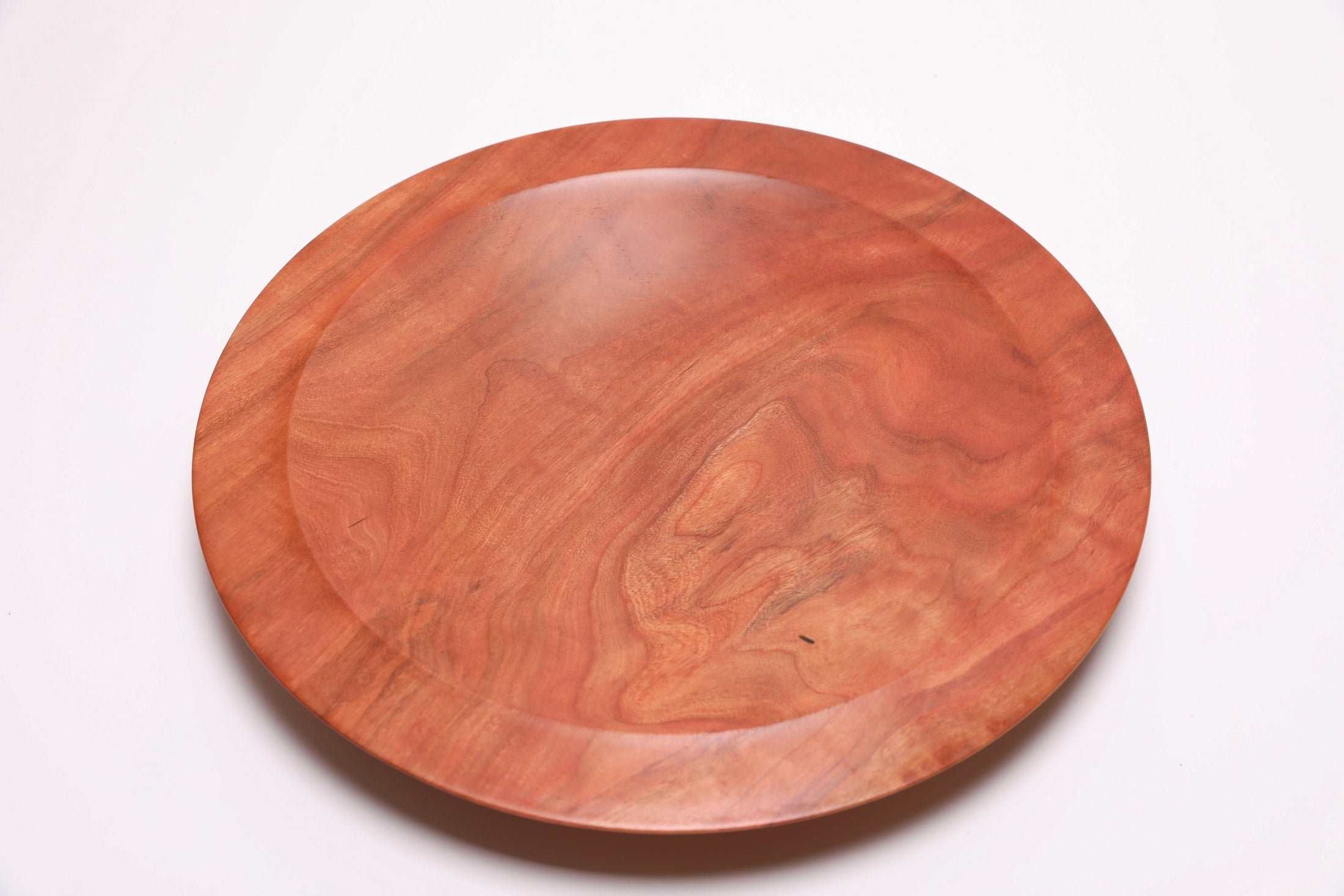 Wild black cherry wooden platter — top view, 120°, displaying natural wood character and oil finish