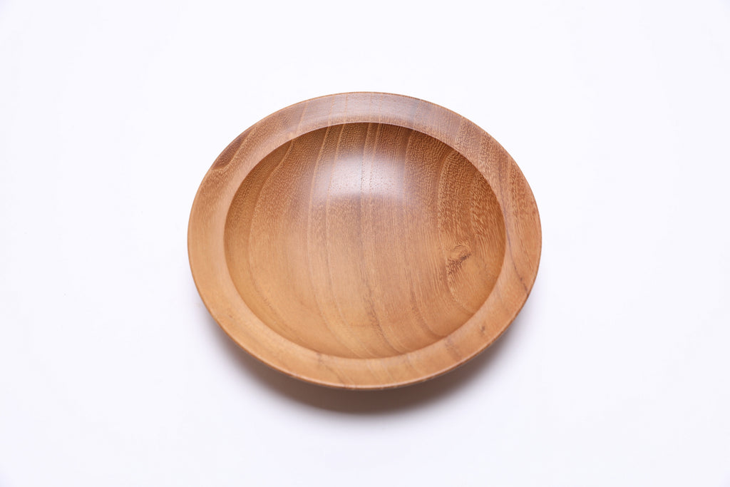 Small black locust wooden bowl top view rotated 270 degrees showing natural figure